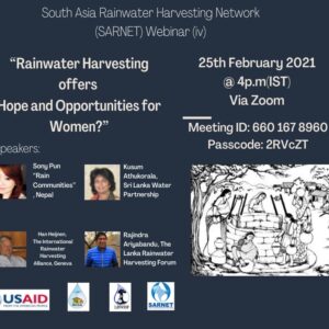 Webniar IV “Rainwater Harvesting Offers Hope and Opportunities for Women?”
