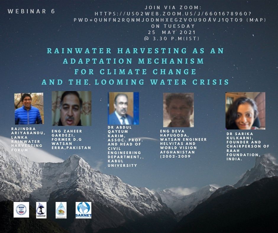 SARNET VI webinar highlights the importance of refining the traditional rainwater harvesting technologies to address the growing demand for water